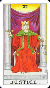 JUSTICE in The RIDER WAITE Deck of Tarot Cards